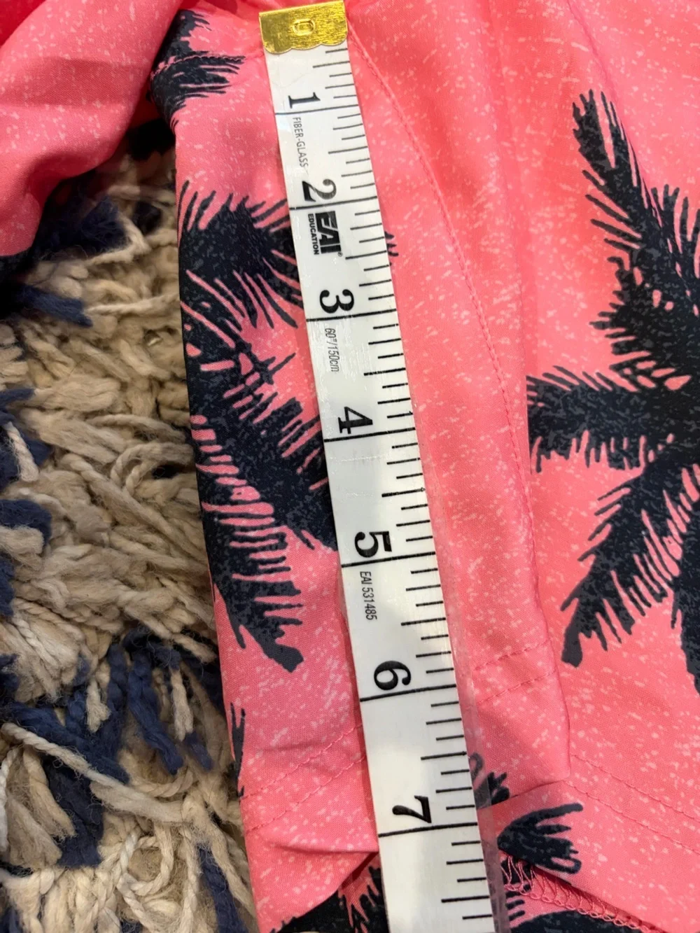 Coral Palm-Print Men's Swim Trunks with Drawstring Waist lined size small
